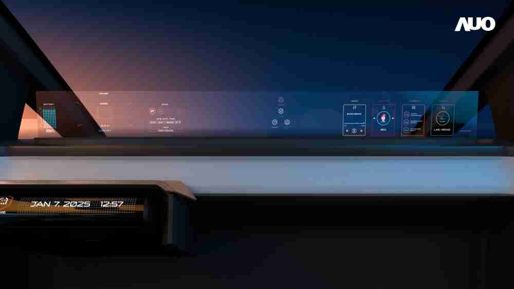 口袋牛店无界透明显示接口(Horizon Image Glass)透过车运算方案整合仪表板、、、、中控台及副驾显示器，，一体式全景呈现，，，，提供乘用者清晰的前方视野、、、行车必要信息与娱乐功能